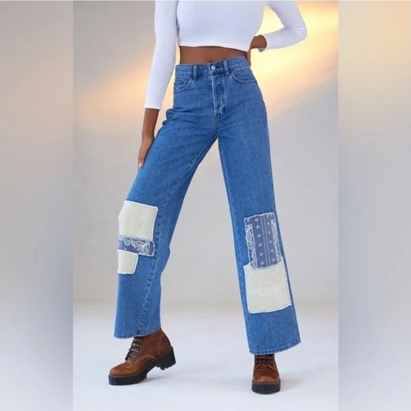 PacSun Blue Jeans with bandana patchwork size 23 - Picture 1 of 13